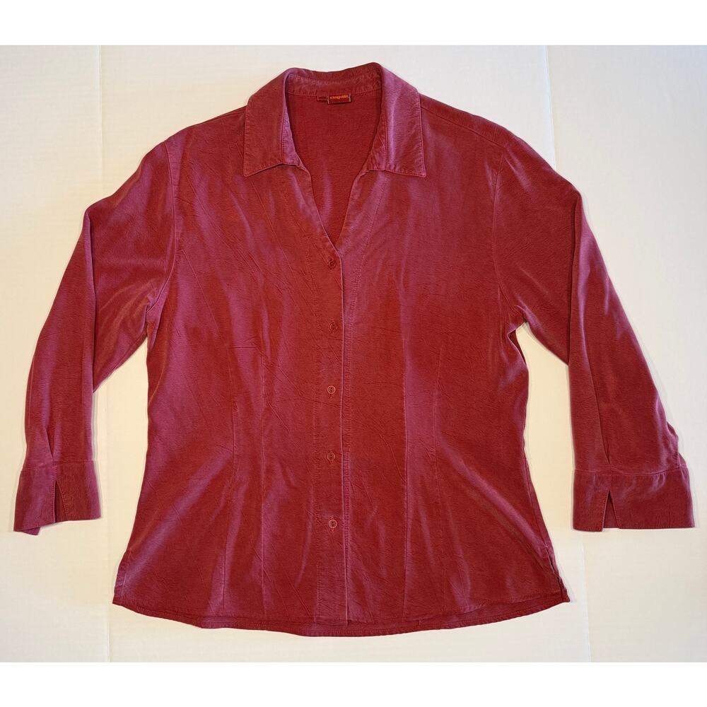 Tianello Burgundy Button-Front Blouse 3/4 Sleeve Garment Dyed M